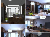 Mẫu SU + vray Nội thất chung cư Phòng khách + nhà bếp